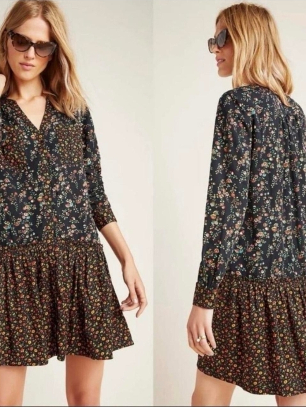 Anthropologie Maeve Marlie Button-Front Tunic Dress Floral 8